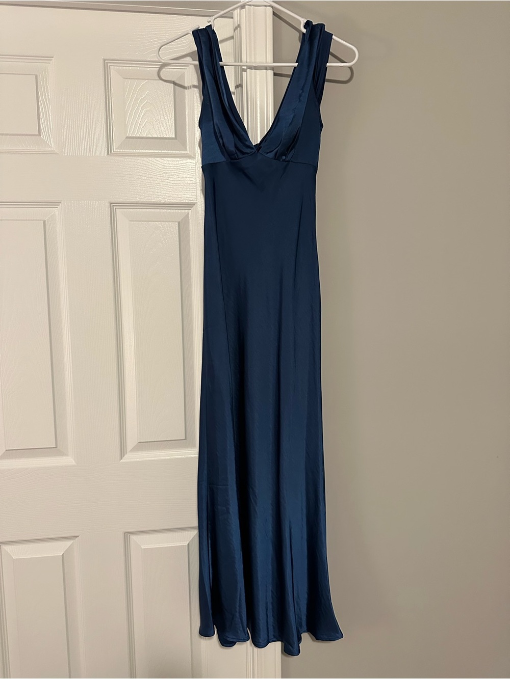 Satin Navy V-Neck Maxi Dress